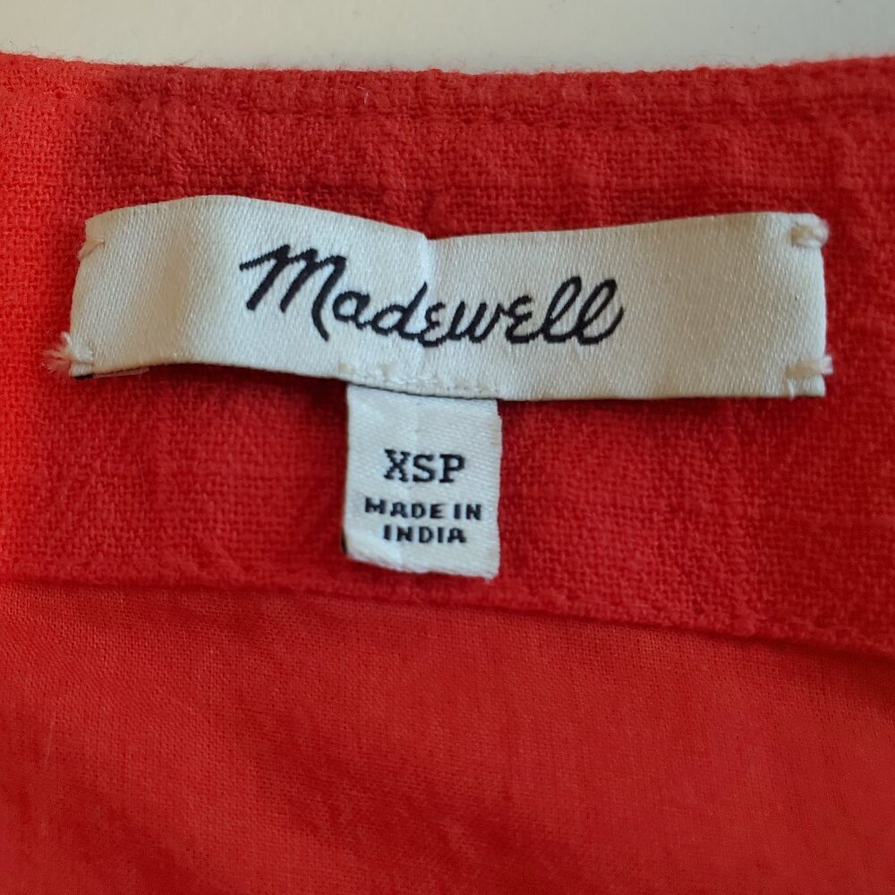 MADEWELL Red Mini Dress Ruffle-Sleeve Wrap 100% Cotton - Picture 10 of 14